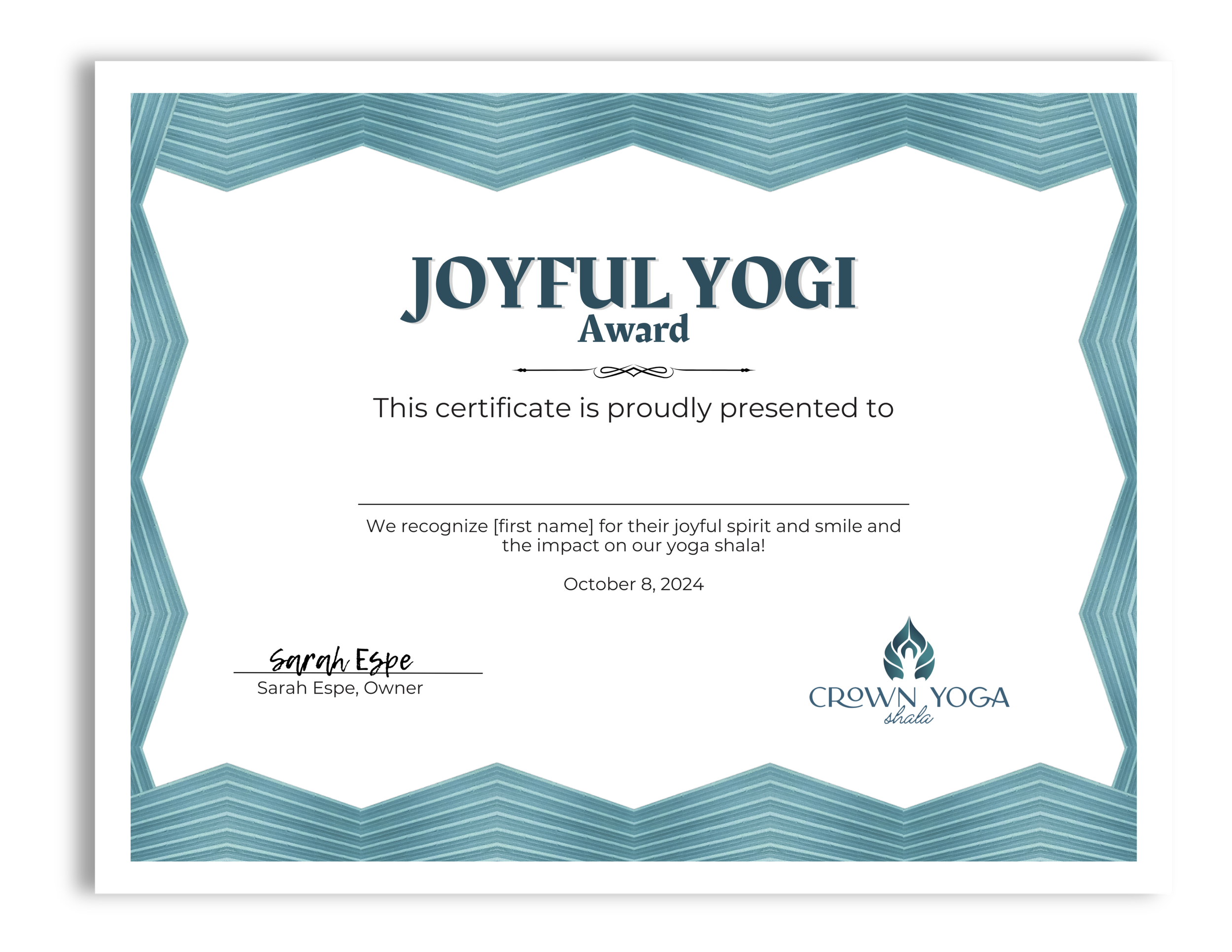 Student Award Certificate (11x8.5")