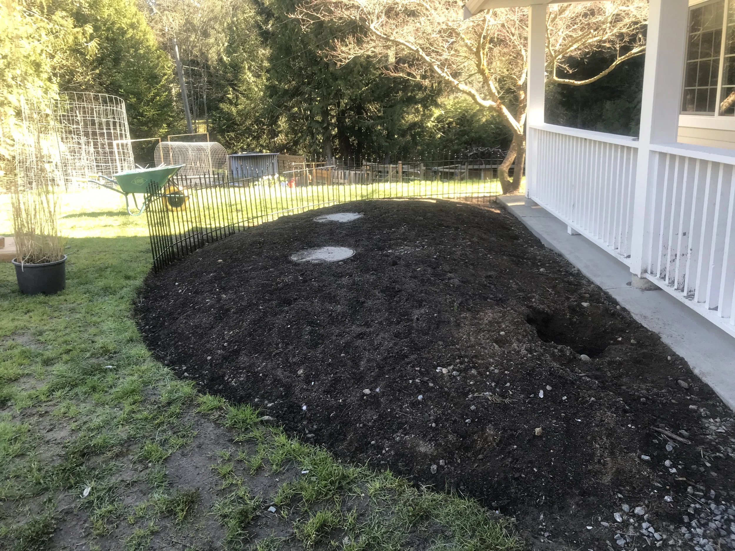 Julia's front garden, ready for install day. May 2026