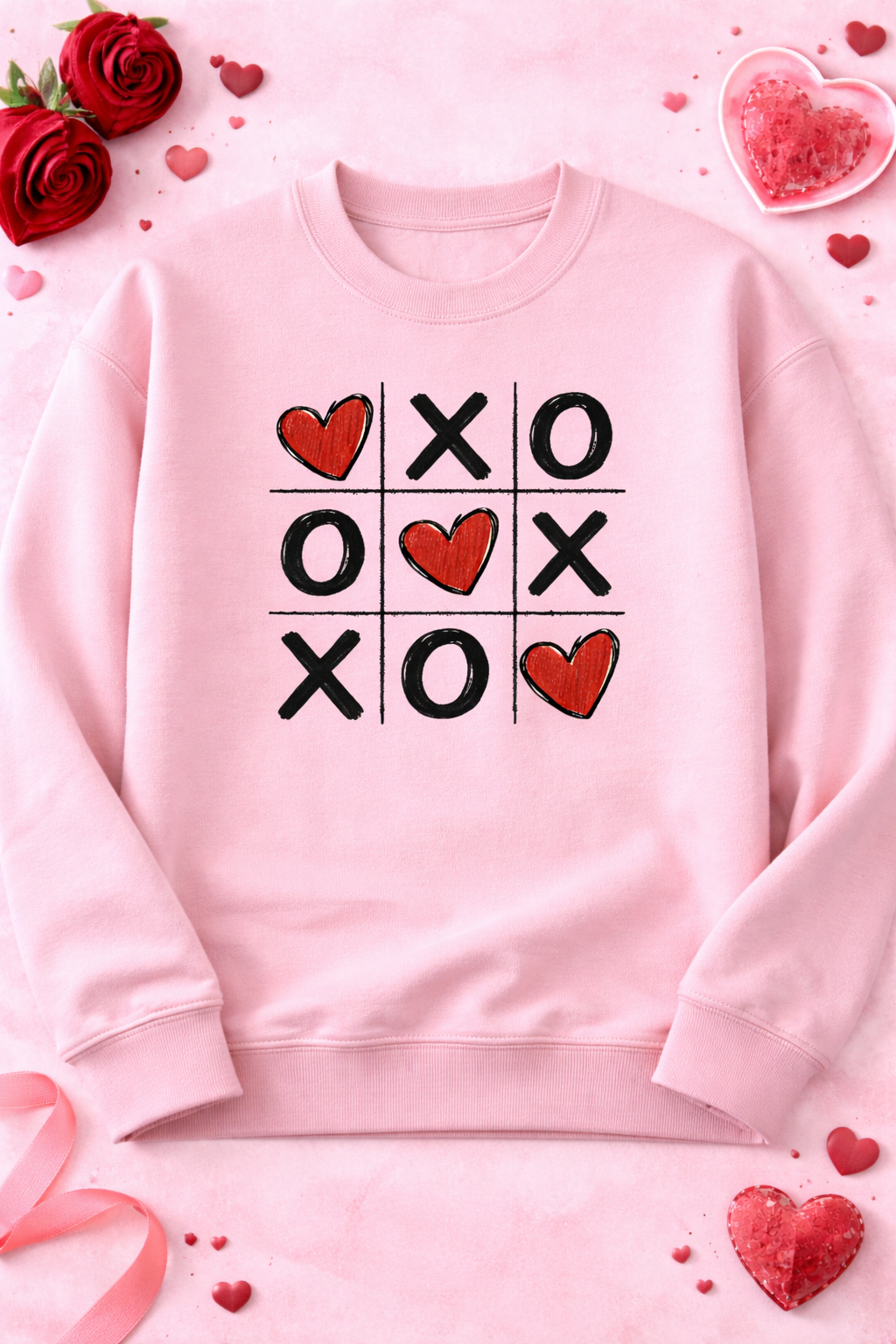 Tic Tac Toe Valentines Crew Neck