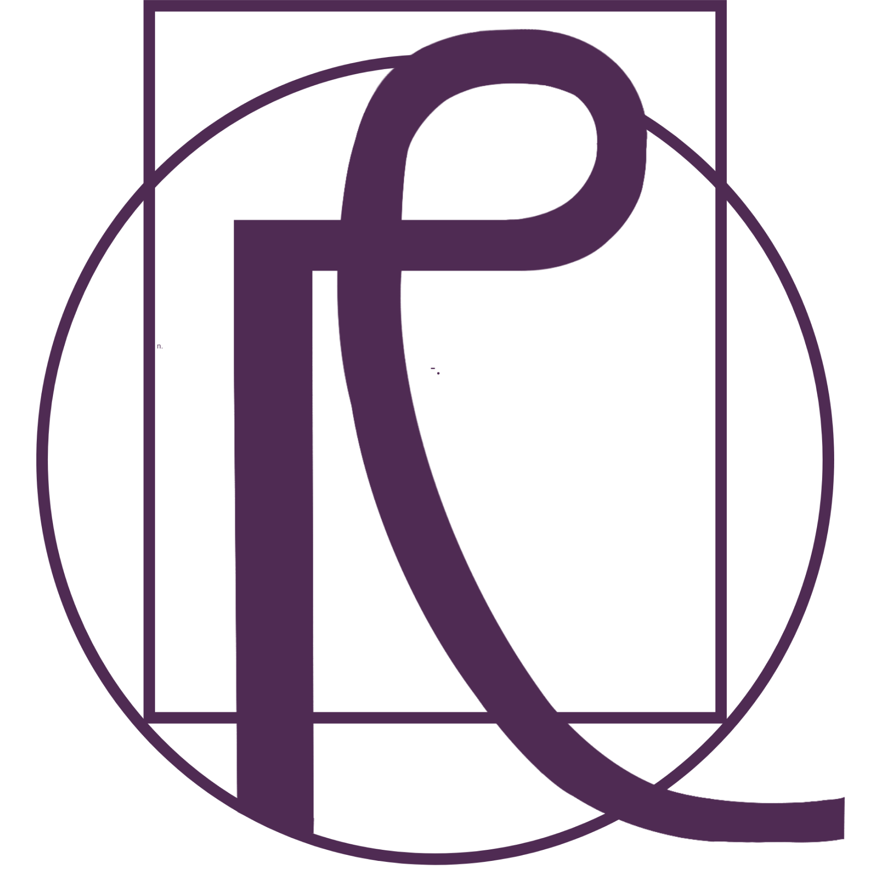 A stylized purple logo with the overlapping letters R and Q within a circle and a square outline.