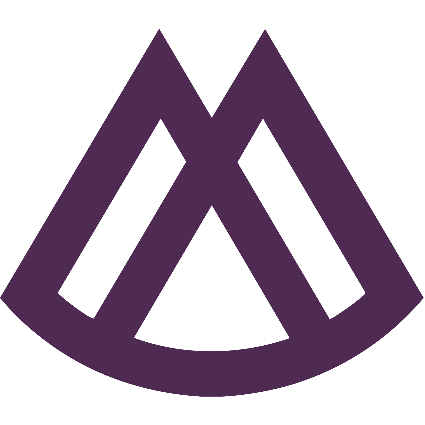 A dark purple logo with overlapping geometric shapes forming a stylized mountain or peak, set against a black background.