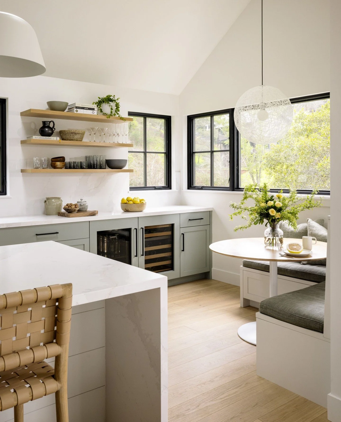 Natural light guided the design process for our Corte Madera project, along with a desire to remain closely tethered to the landscape. In the kitchen, windows open to the garden and views of a softly verdant treelined hillside are just beyond.⁠
⁠
Fun
