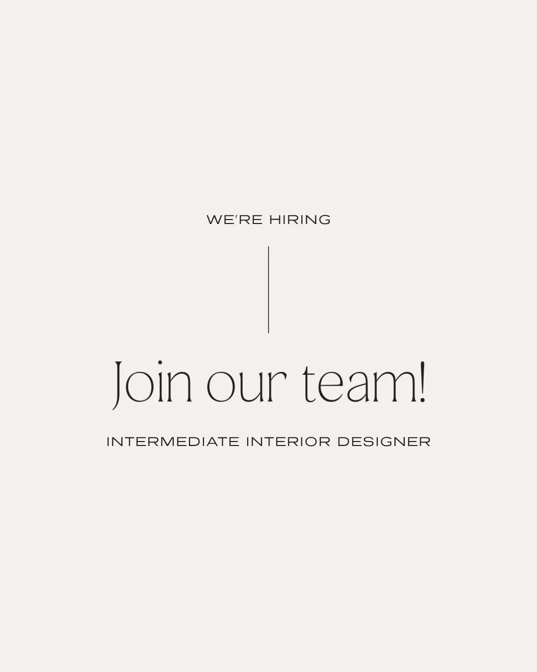 Join our studio!!! We're hiring!!! ⁠
⁠
Our studio is seeking an Intermediate Interior Designer to join the team in a role that is both production + design focused. We are looking for a proactive + resourceful team member that has a knack for precisio