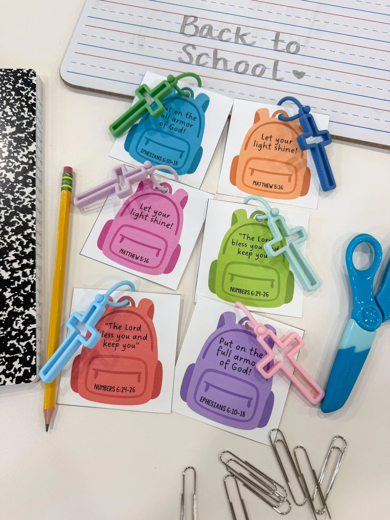 Back to School Backpack Blessing Keychain Gift Tag, English and Spanish