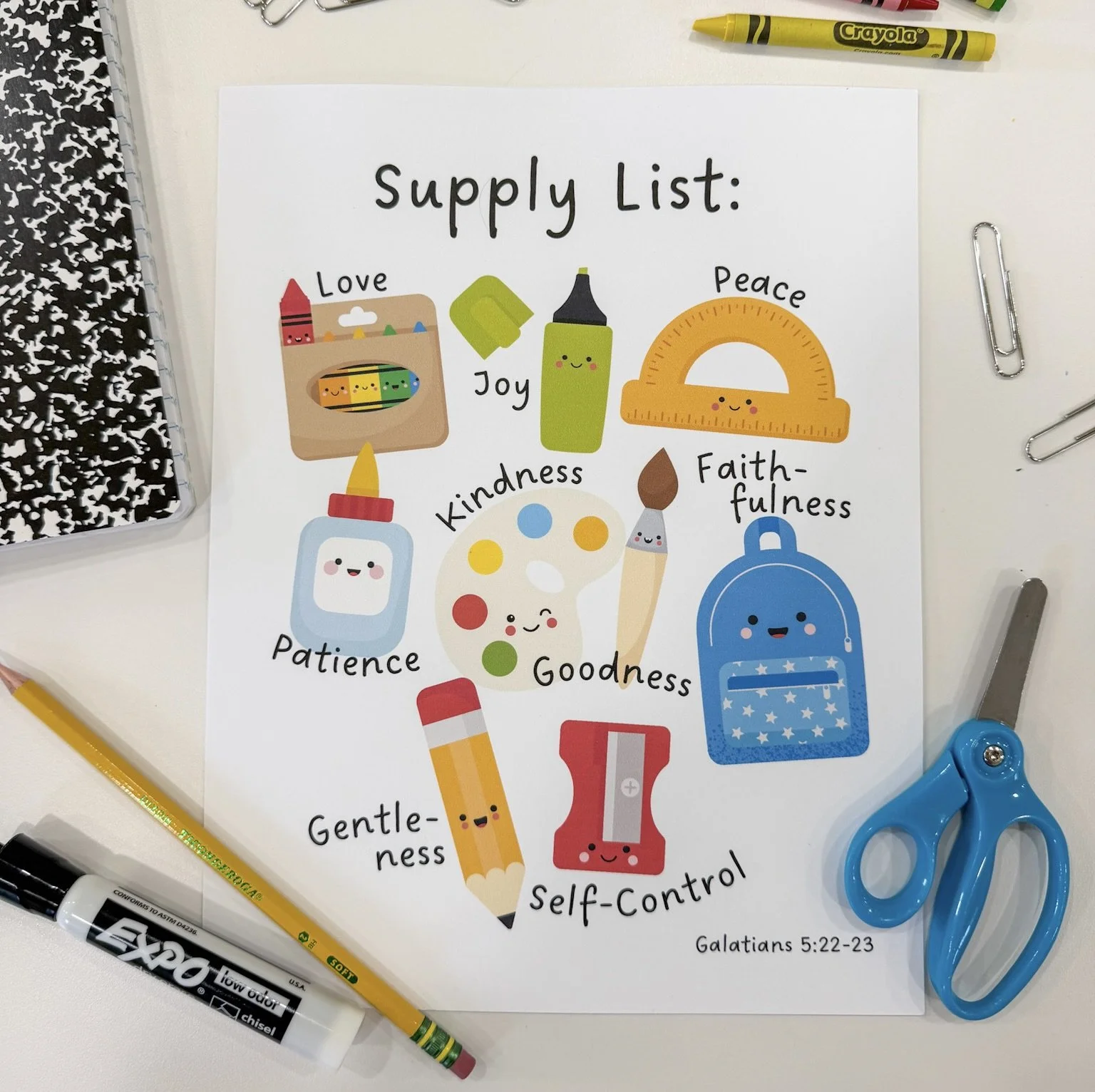 Fruit of the Spirit Supply List Back to School Wall Print, English