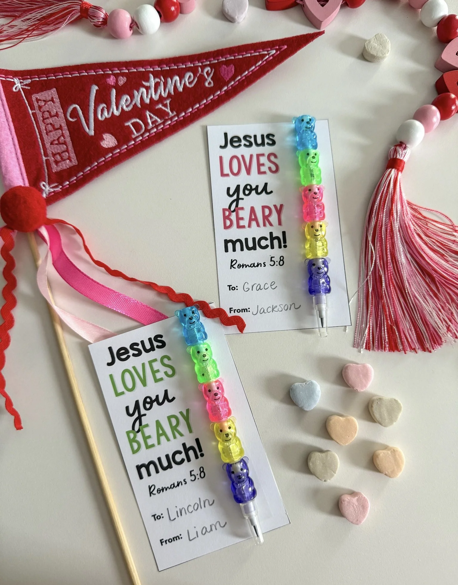 Jesus Loves You Beary Much Romans 5:8 Cards for Valentine’s Day, English