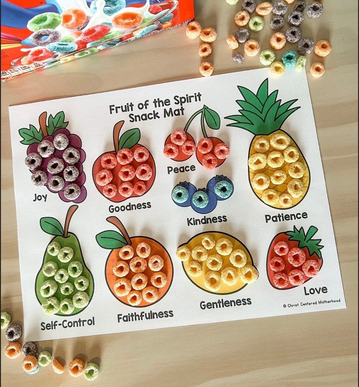Fruit of the Spirit Snack Mat & Coloring Page, English and Spanish