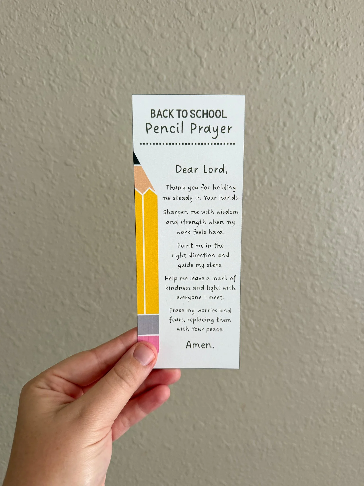 Pencil Prayer Bookmark or Gift Tag, English