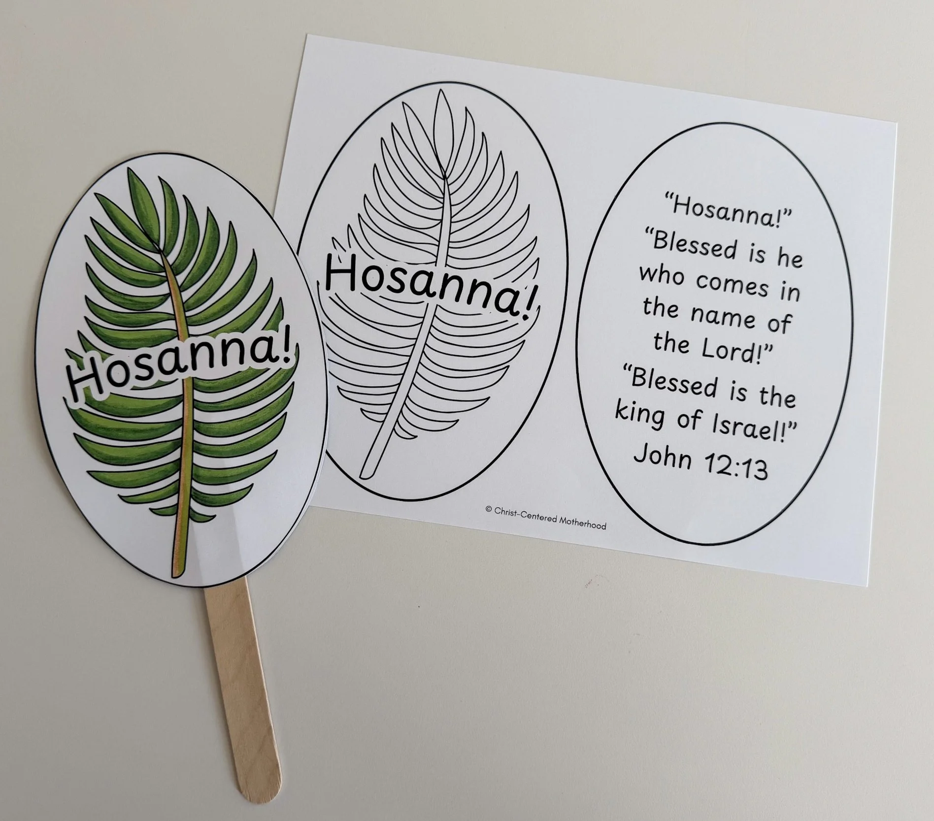 Hosanna Palm Sunday Fan Craft for Kids, English and Spanish