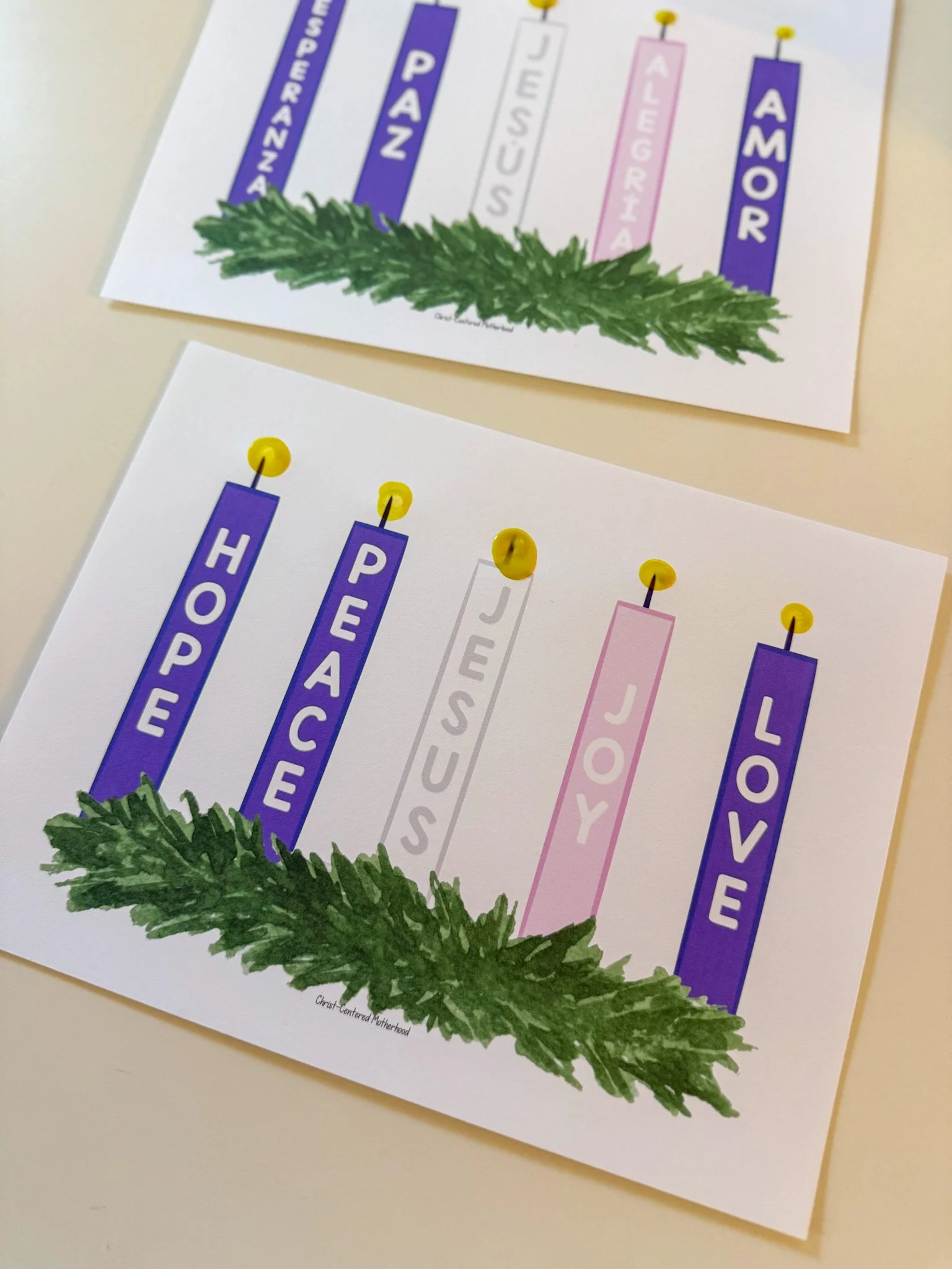 Advent Candles Finger-Paint Activity for Kids, English and Spanish