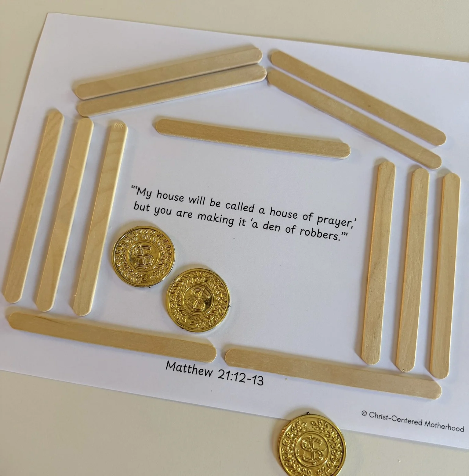 Jesus Cleanses the Temple Popsicle Stick Craft, English and Spanish