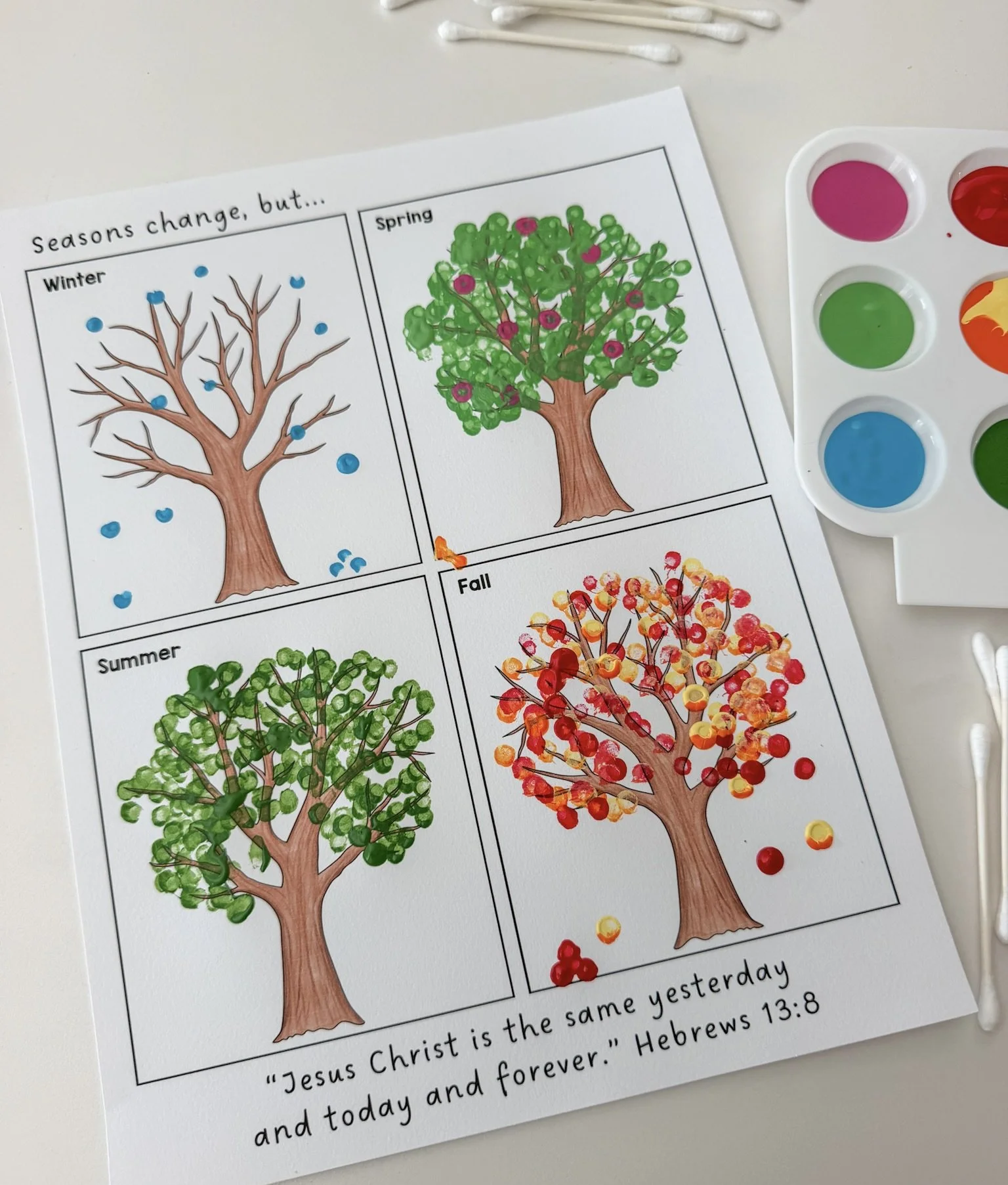 Seasons Change; Jesus Stays the Same Craft for Hebrews 13:8, English and Spanish