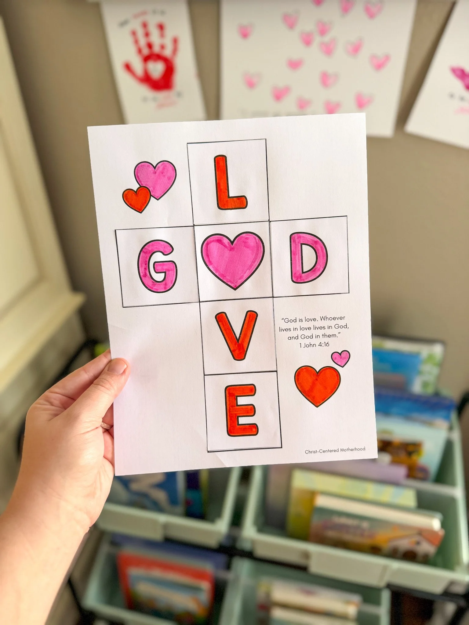 God is Love 1 John 4:16 and Romans 5:8 Cut & Paste Cross Craft, English