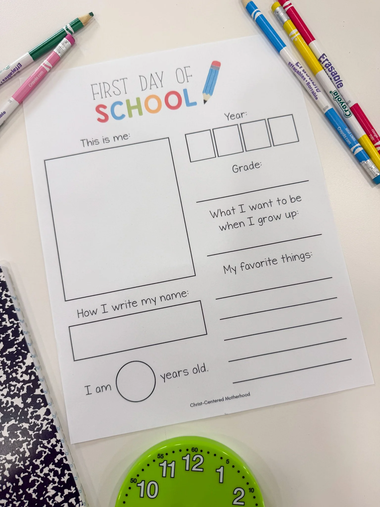 First Day of School All About Me, English