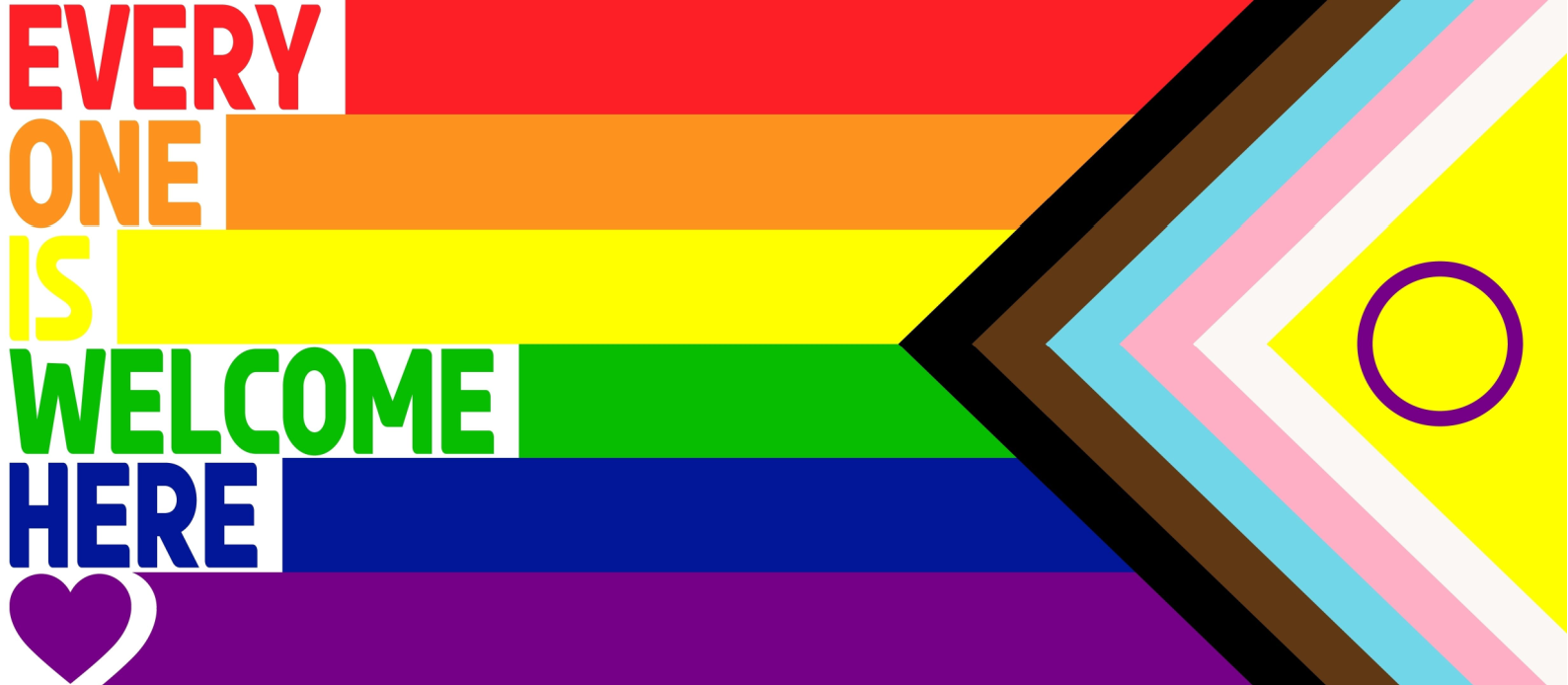 Everyone is welcome here pride and inclusion flag