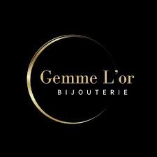 Logo de Gemme L'or Bijouterie avec un fond noir et un design d'arc en or
