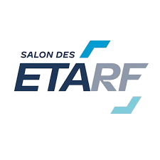 Logo du Salon des ETARF avec le texte en bleu et gris, incluant des formes géométriques modernes.