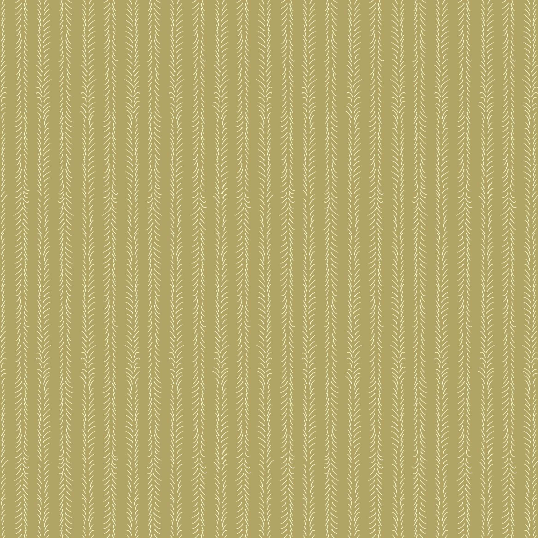 A pattern of cream-colored stripes with small chevron-shaped balsam leaves on a dark mustard gold background.