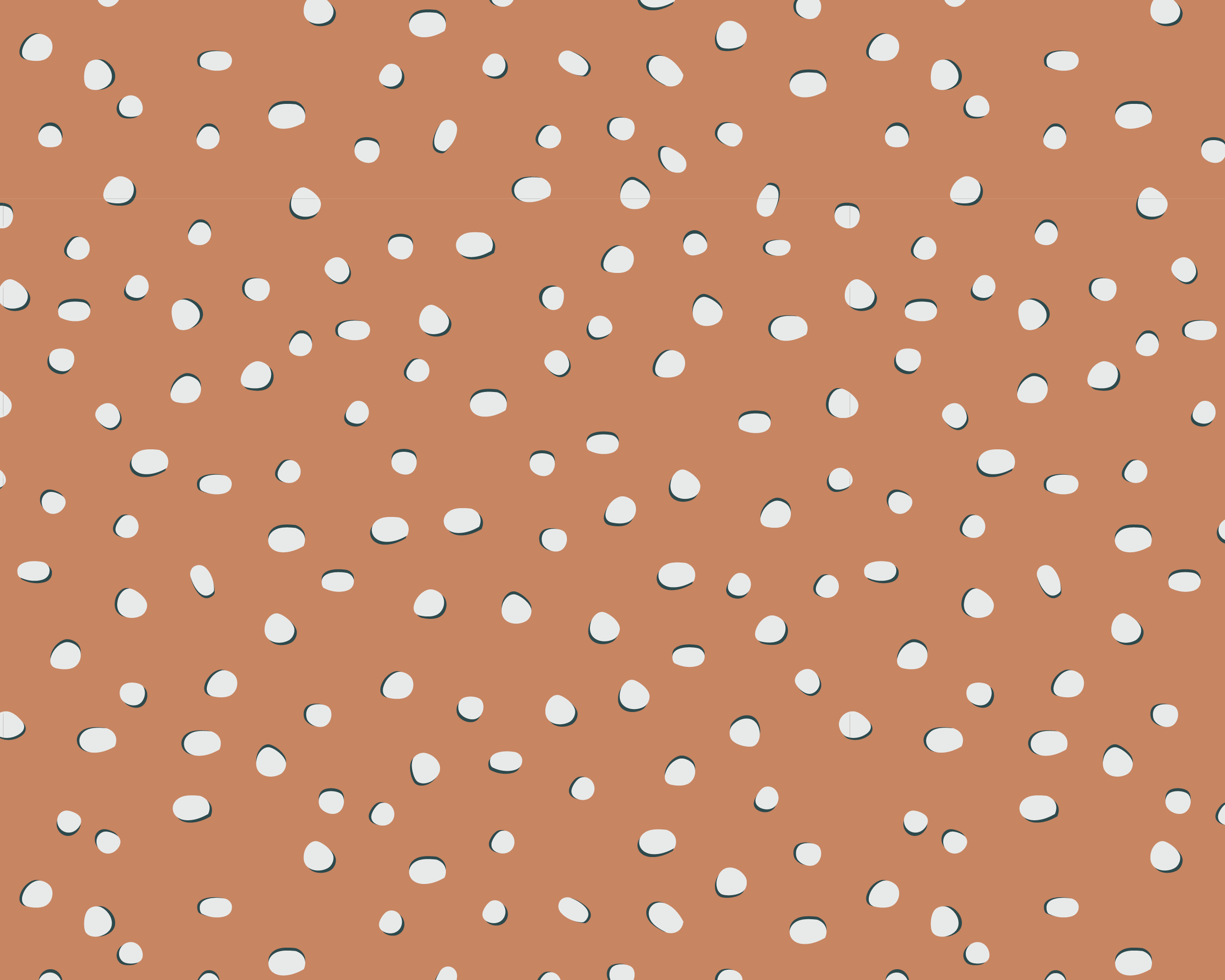 A digital illustration of scattered organic white dots on a dark orange background.