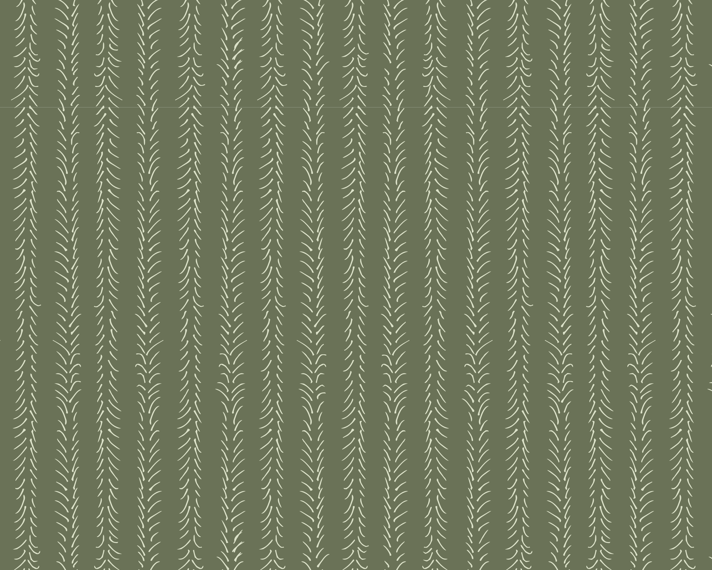A hand drawn chevron pattern of pale green, curved lines arranged in vertical columns on an olive green background.