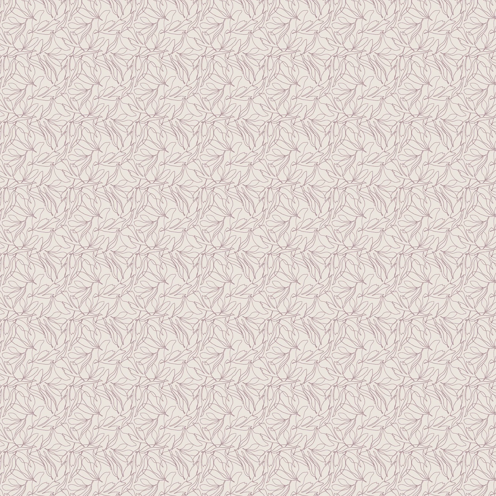 A seamless pattern of abstract line art leaves in a plum color on a cream background.