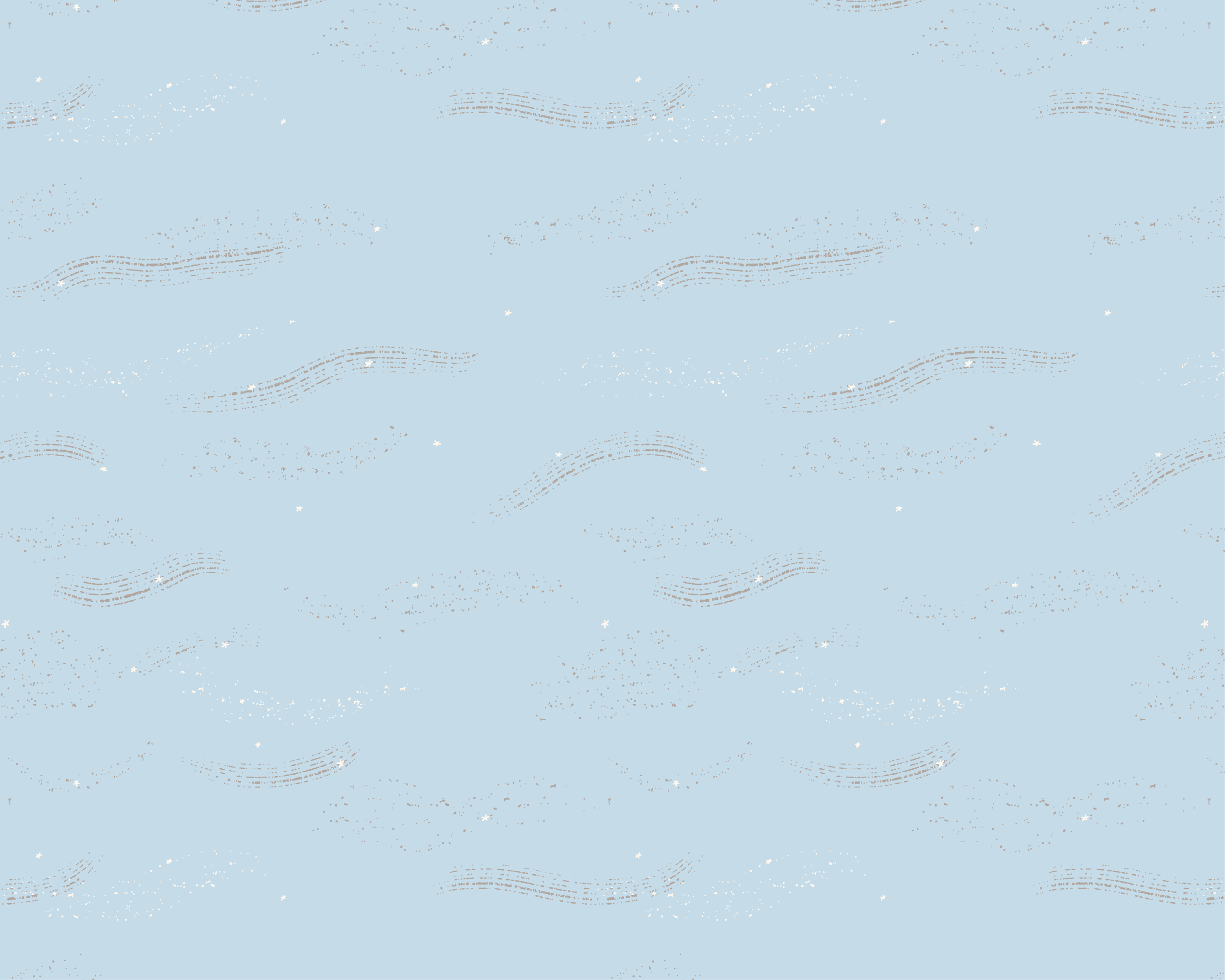 An illustrated pastel sky-blue background featuring scattered tiny sparkles, wavy textural lines, in a stylized, beach scene, depicting water, creating a whimsical, dreamy pattern.