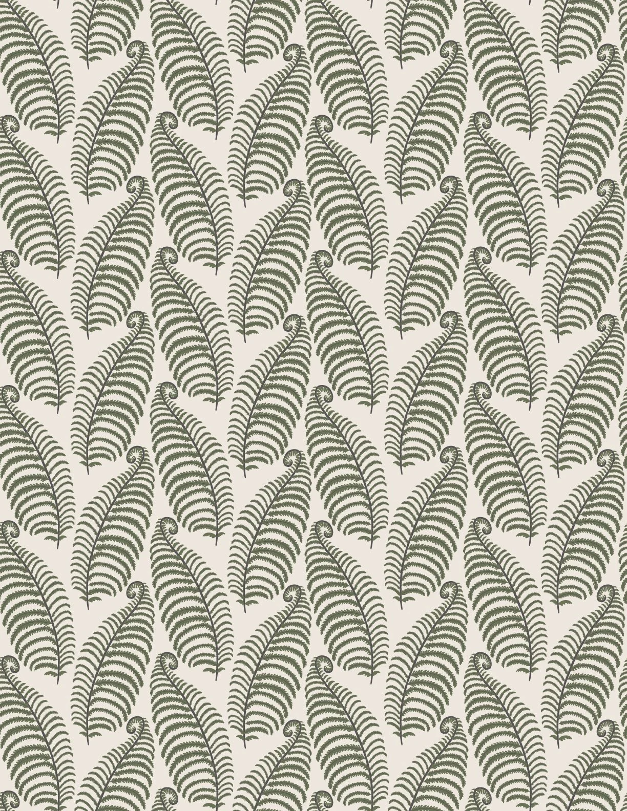 Repeating pattern of green fern leaves on a light background.