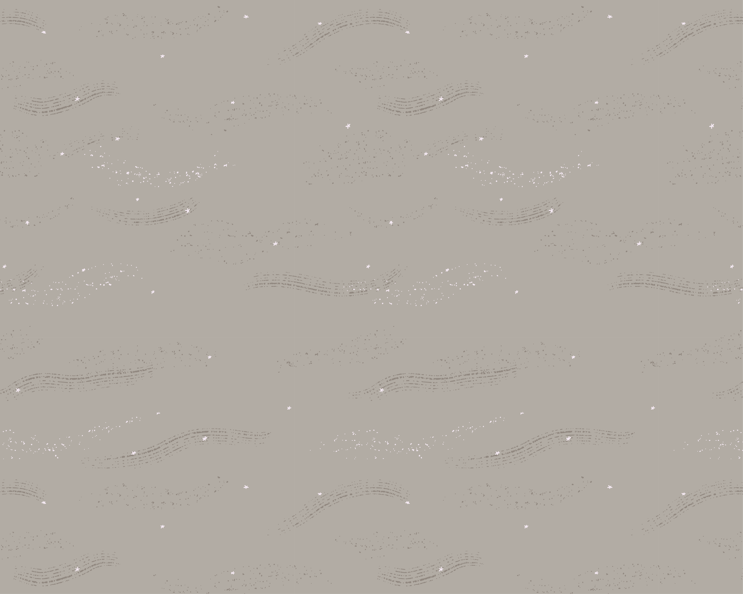 Stylized drawing of beach sand with windswept textural lines and tiny moonlit mica sparkles on a deep mushroom taupe background.