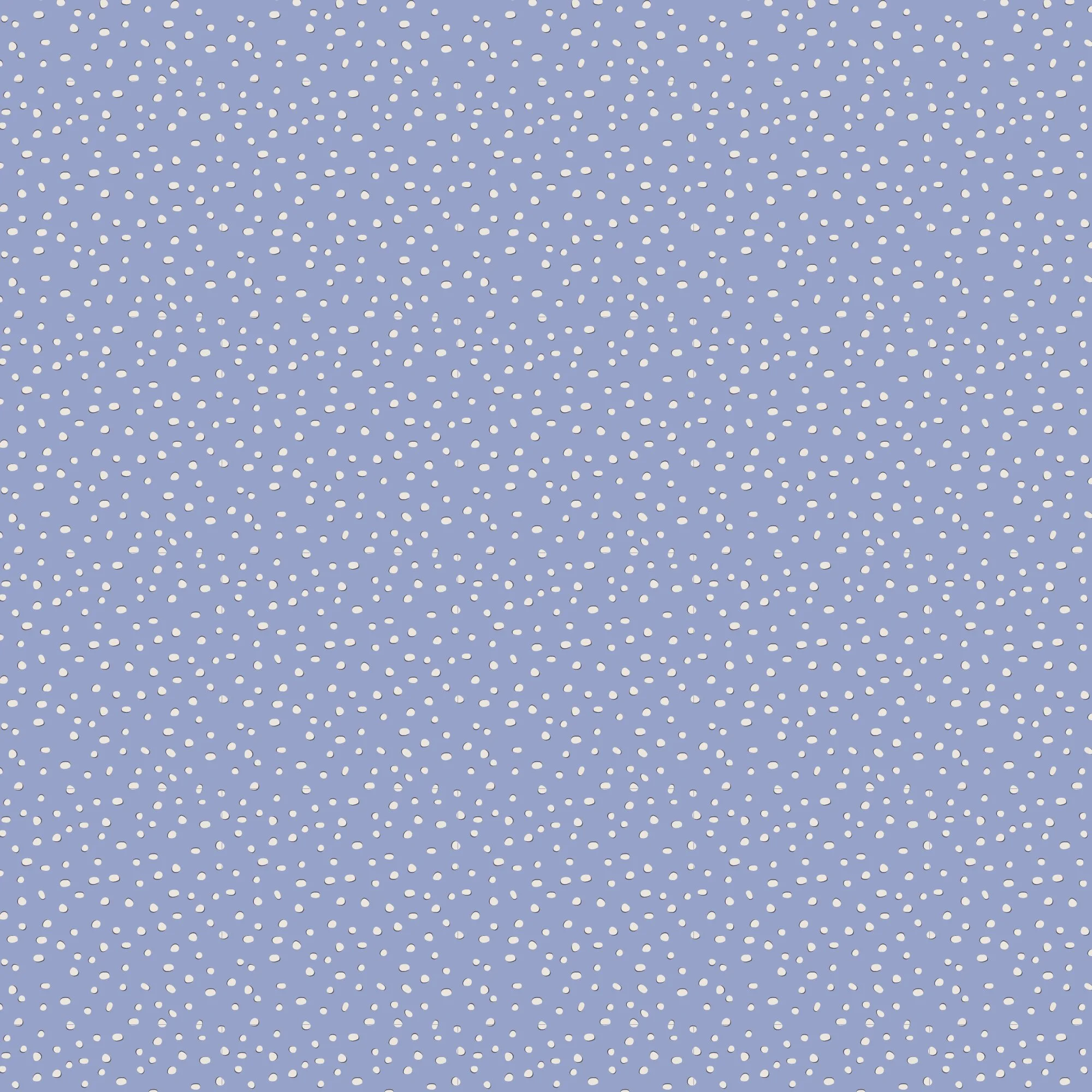 Close-up of a fabric with a blue background and scattered white polka dots representing dew drops.