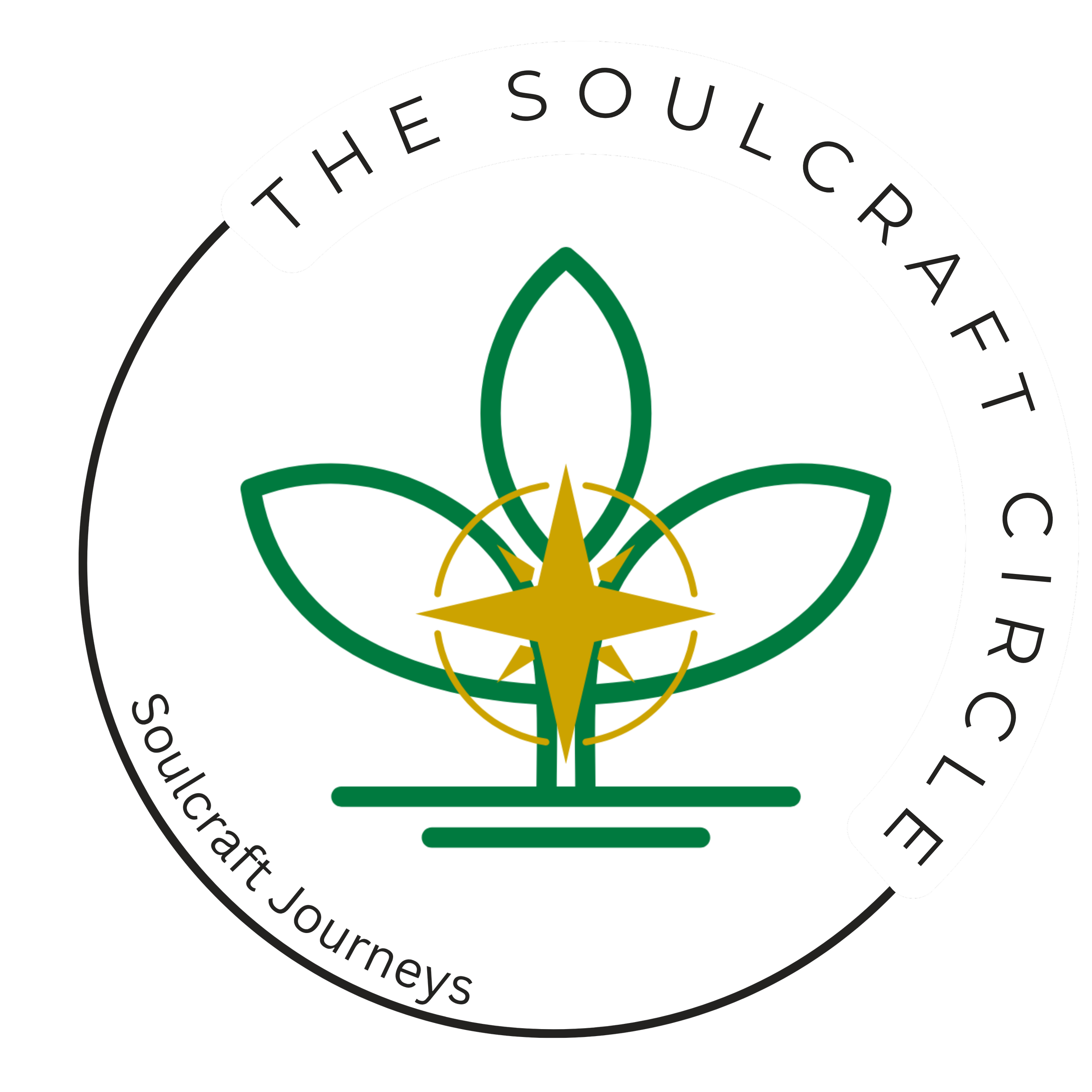 Logo with the words "The Soulcraft Circle" arched above a compass enclosed in a green tree outline, and the words Soulcraft Journeys