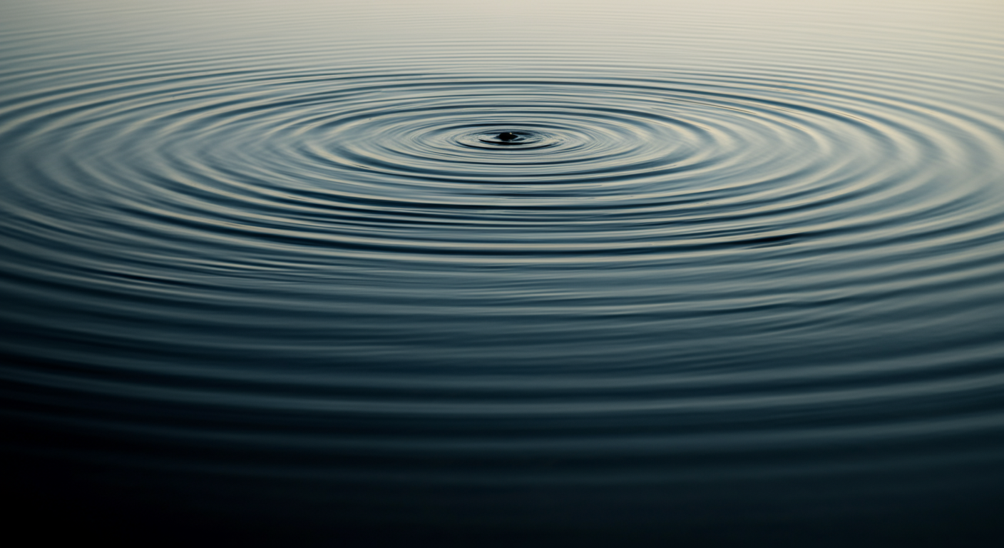 Close-up of a water surface with concentric ripples radiating outward.
