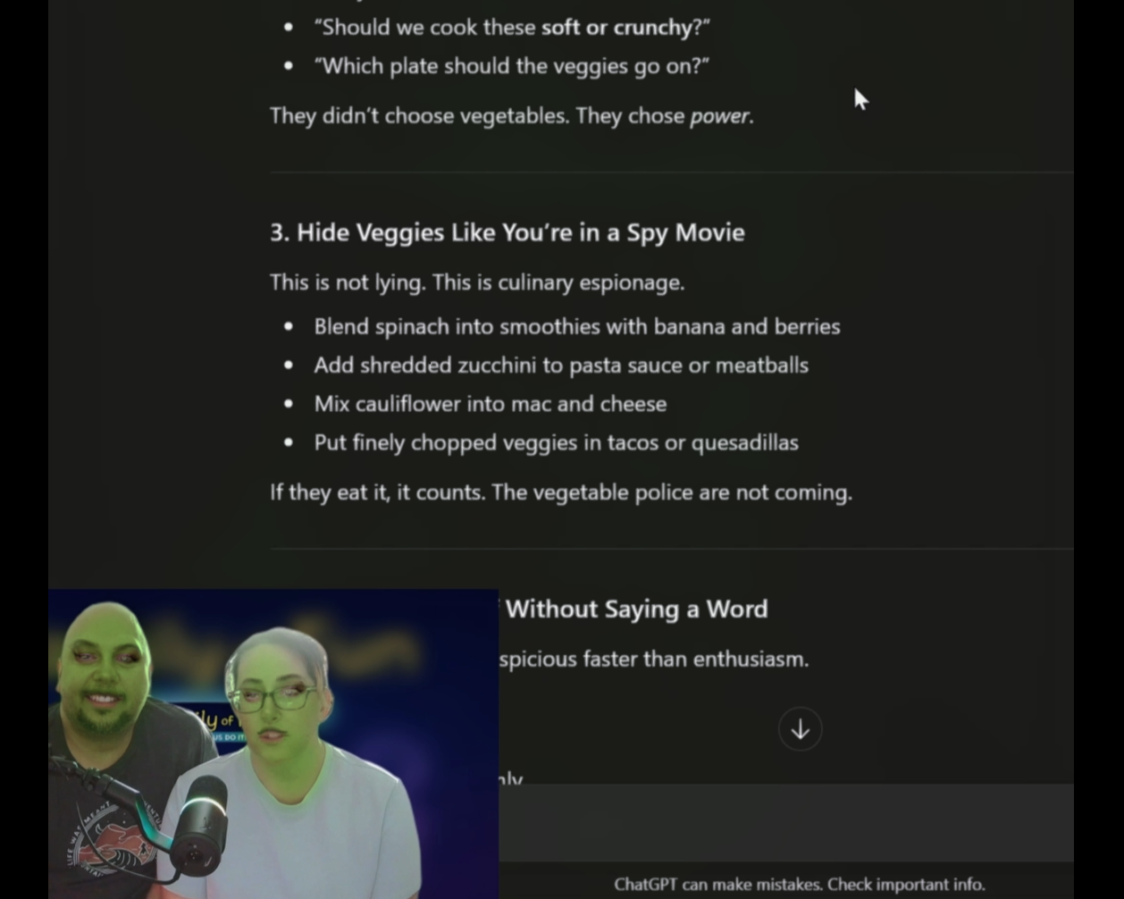 Family of Fun Media video content showing parents using creative and humorous ways to encourage kids to eat vegetables.