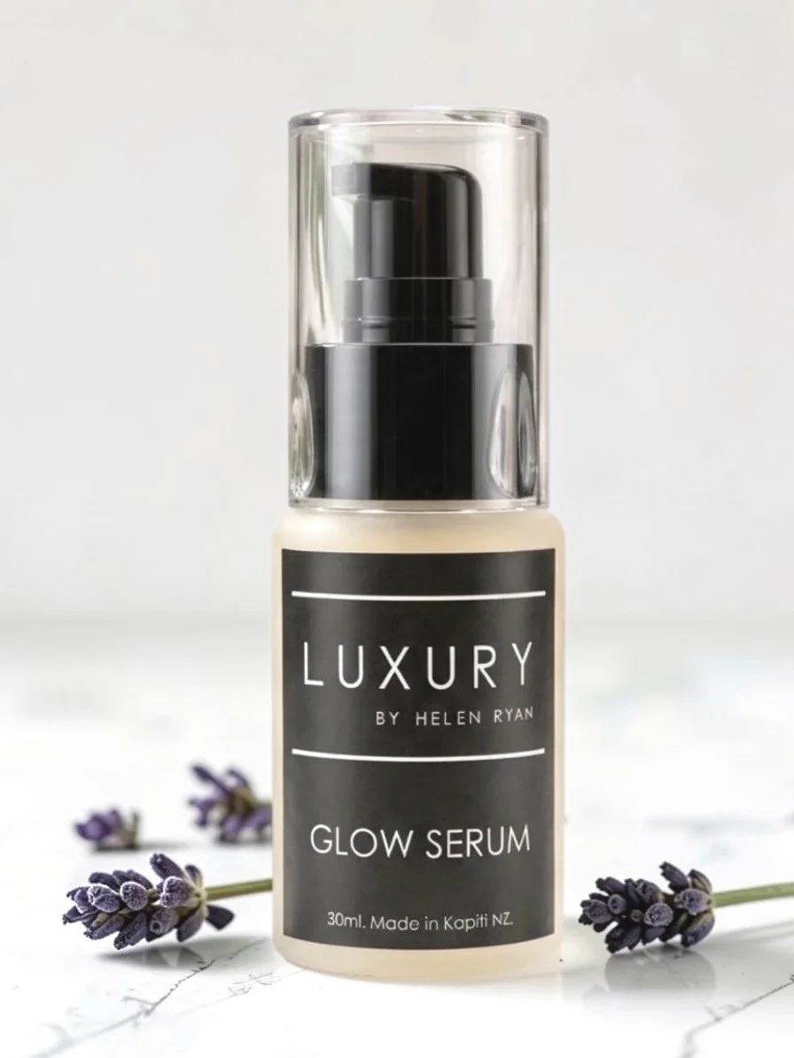 Luxury by Helen Ryan anti-ageing skincare set hydrating Glow Serum with hyaluronic acid rich in natural actives made in NZ