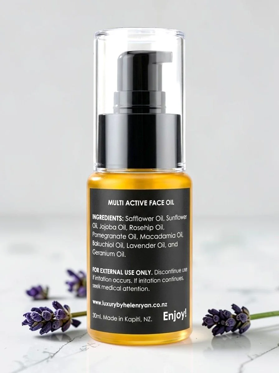 Luxury by Helen Ryan anti-ageing Multi Active Face oil rich in natural actives 100% natural made in NZ
