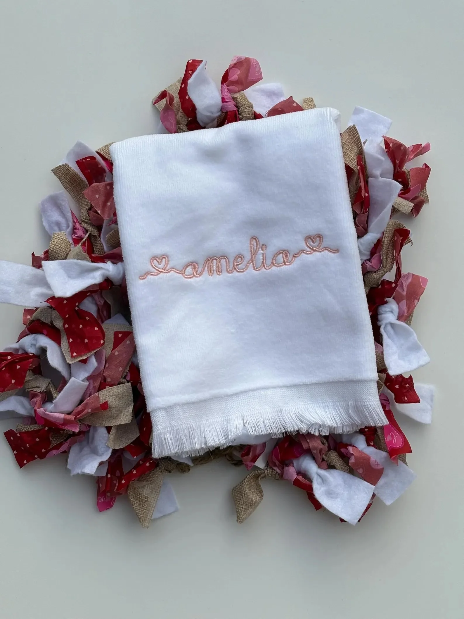 Hearts Personalized Embroidered Fingertip Towel