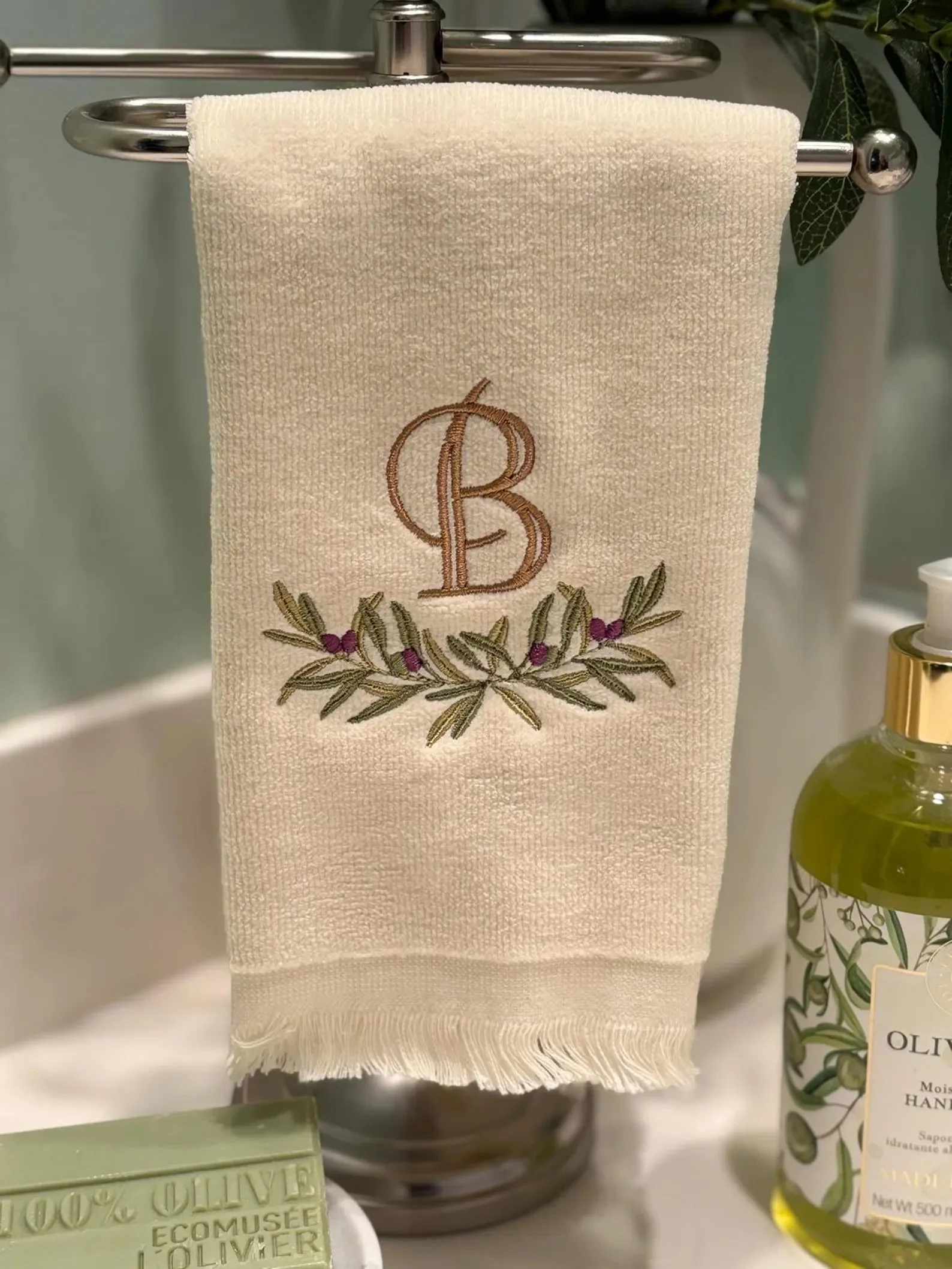 Olive Branch Monogrammed Hand Towel