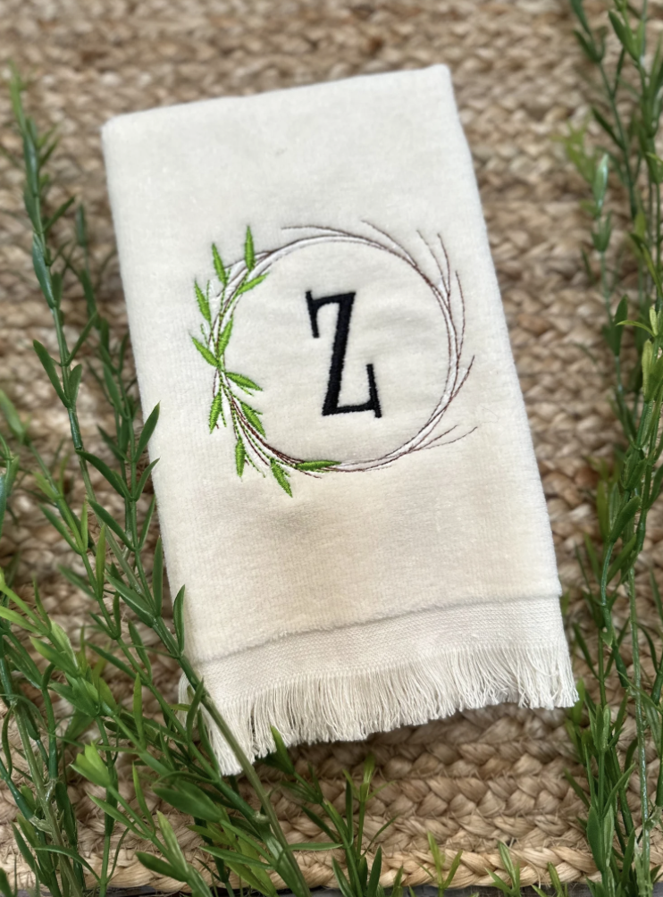 Farm House Style Frame Monogrammed Fingertip Towel,