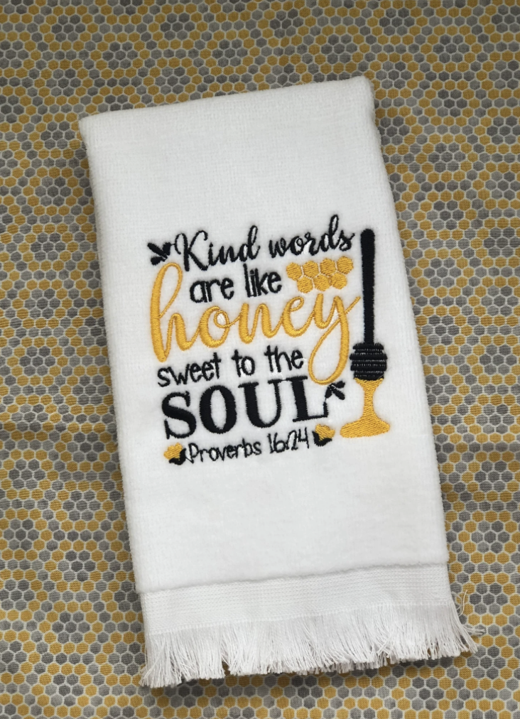 Honey Embroidered Velour Fingertip Towel