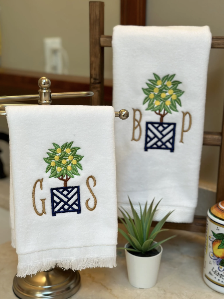 Topiary Monogrammed Hand Towel