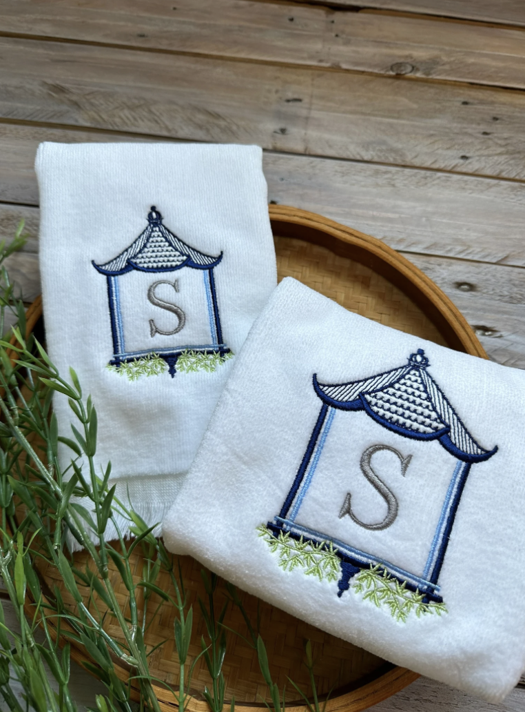 Chinoiserie Frame Monogrammed Hand Towel