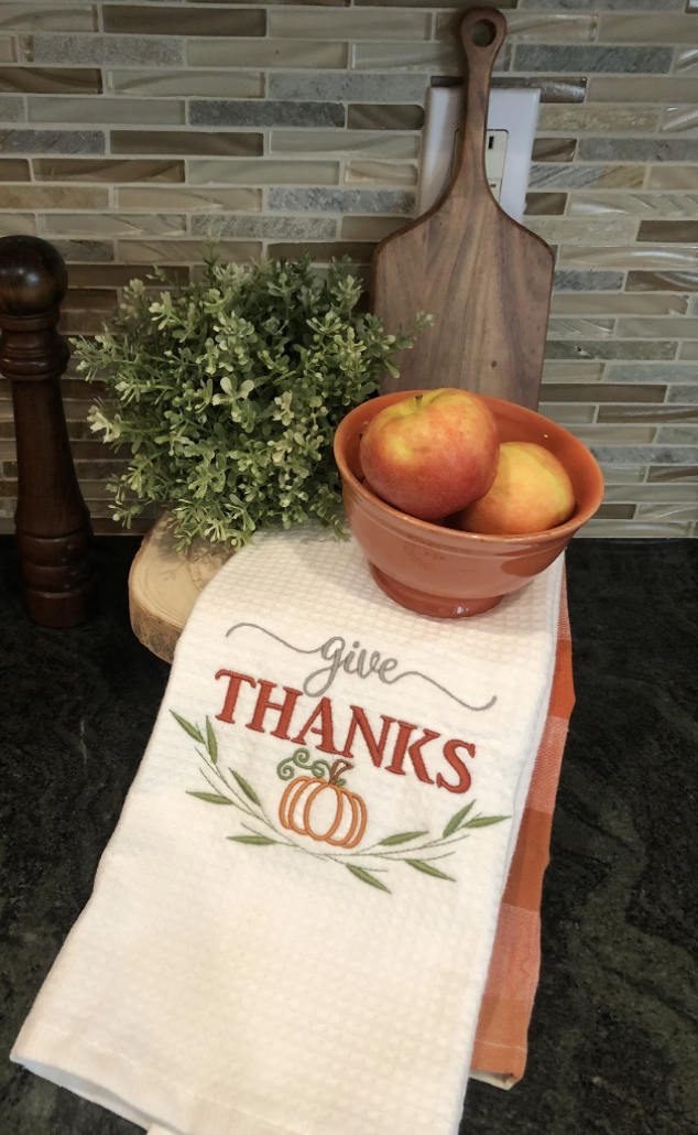 Give Thanks Embroidered Kitchen Towel