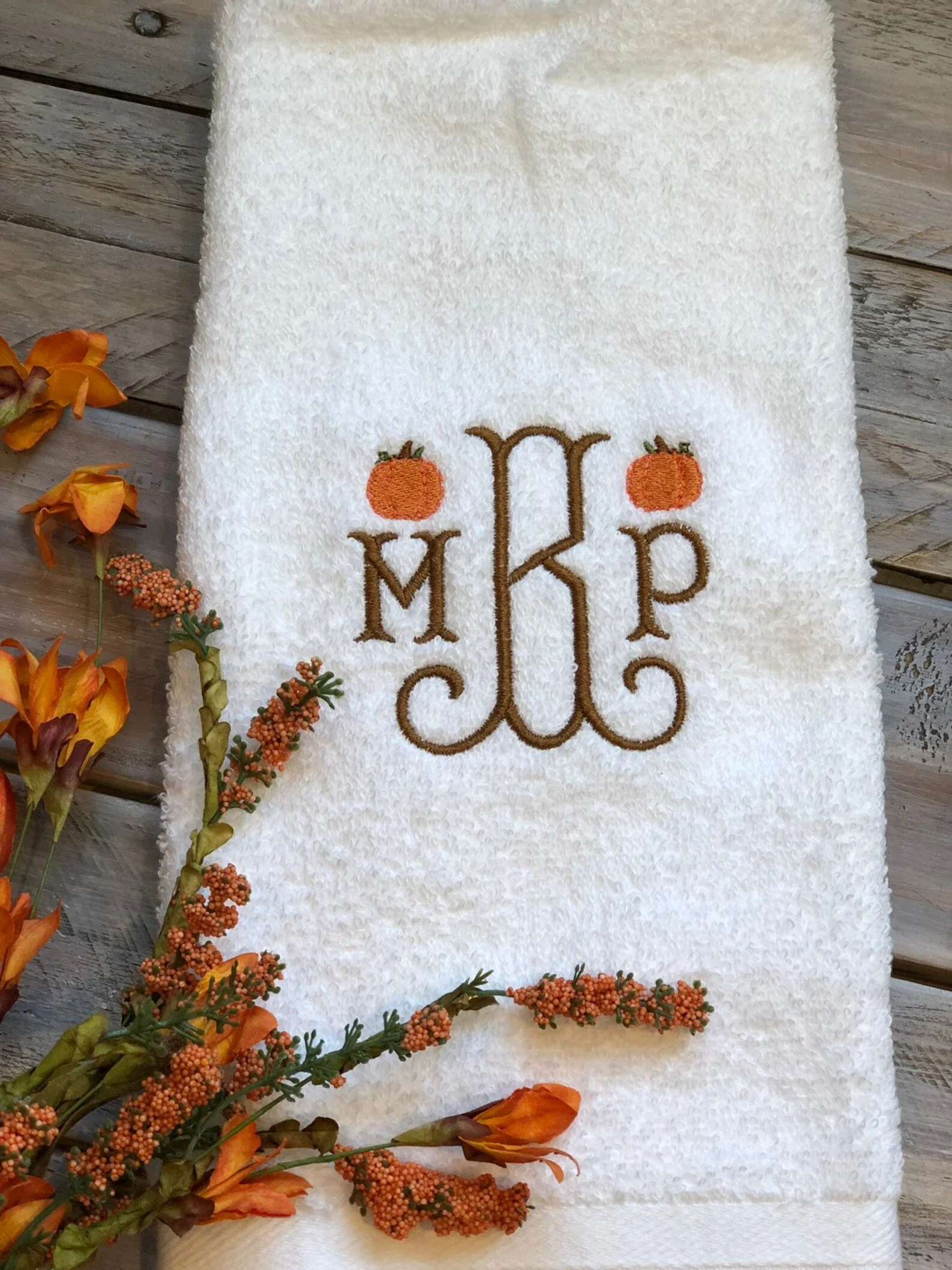 Pumpkin Monogrammed Hand Towel, Fall Towel