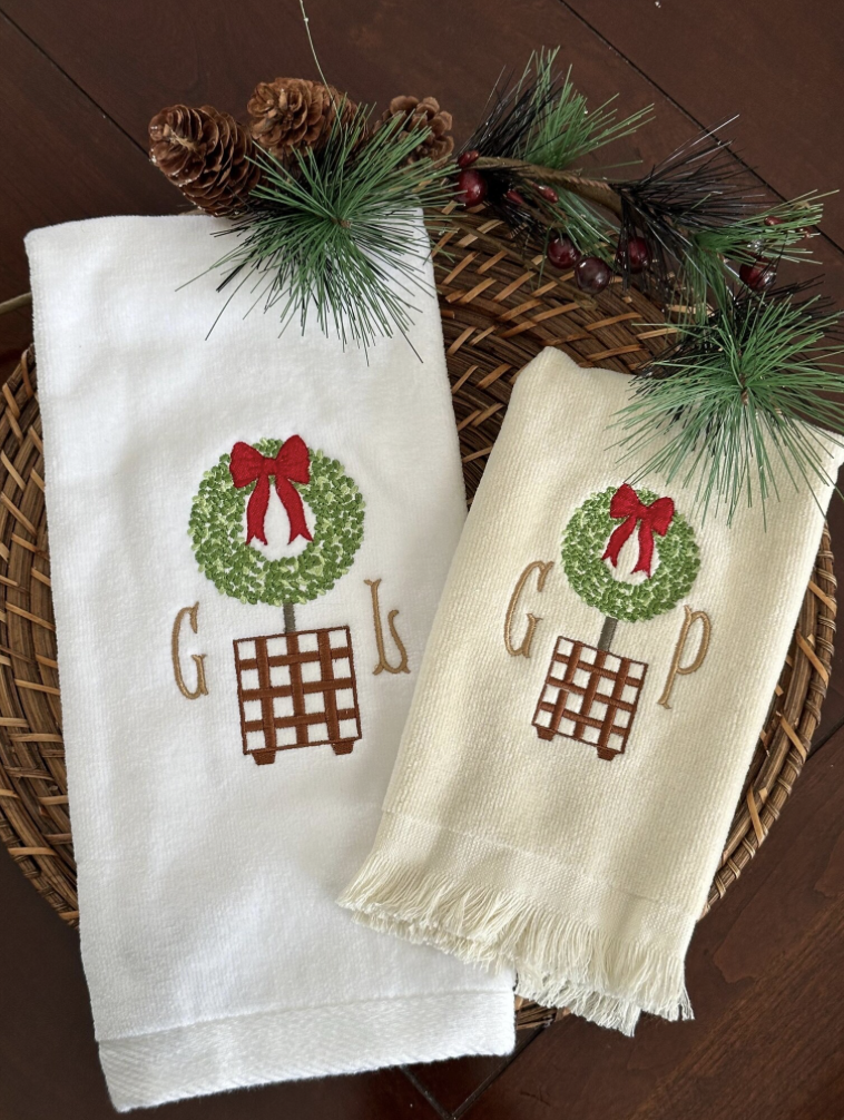 Christmas Topiary Monogrammed Hand Towel,