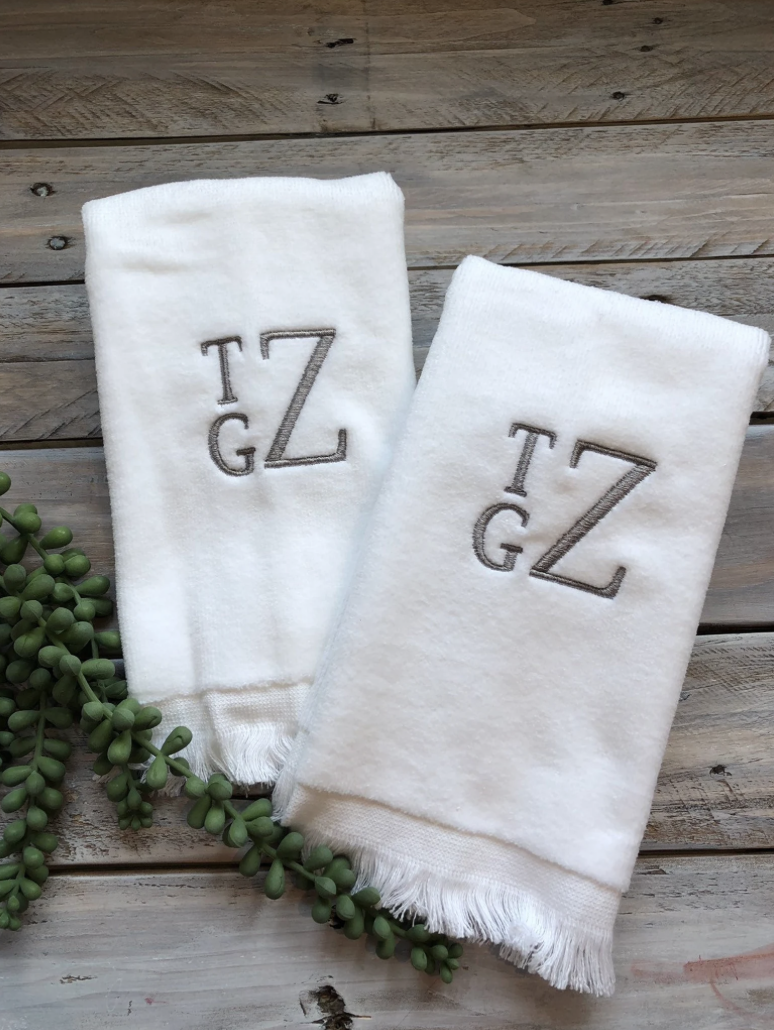 Stacked Monogrammed Fingertip Velour Towel