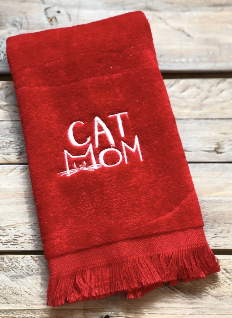 Cat Mom Embroidered Fingertip Towel