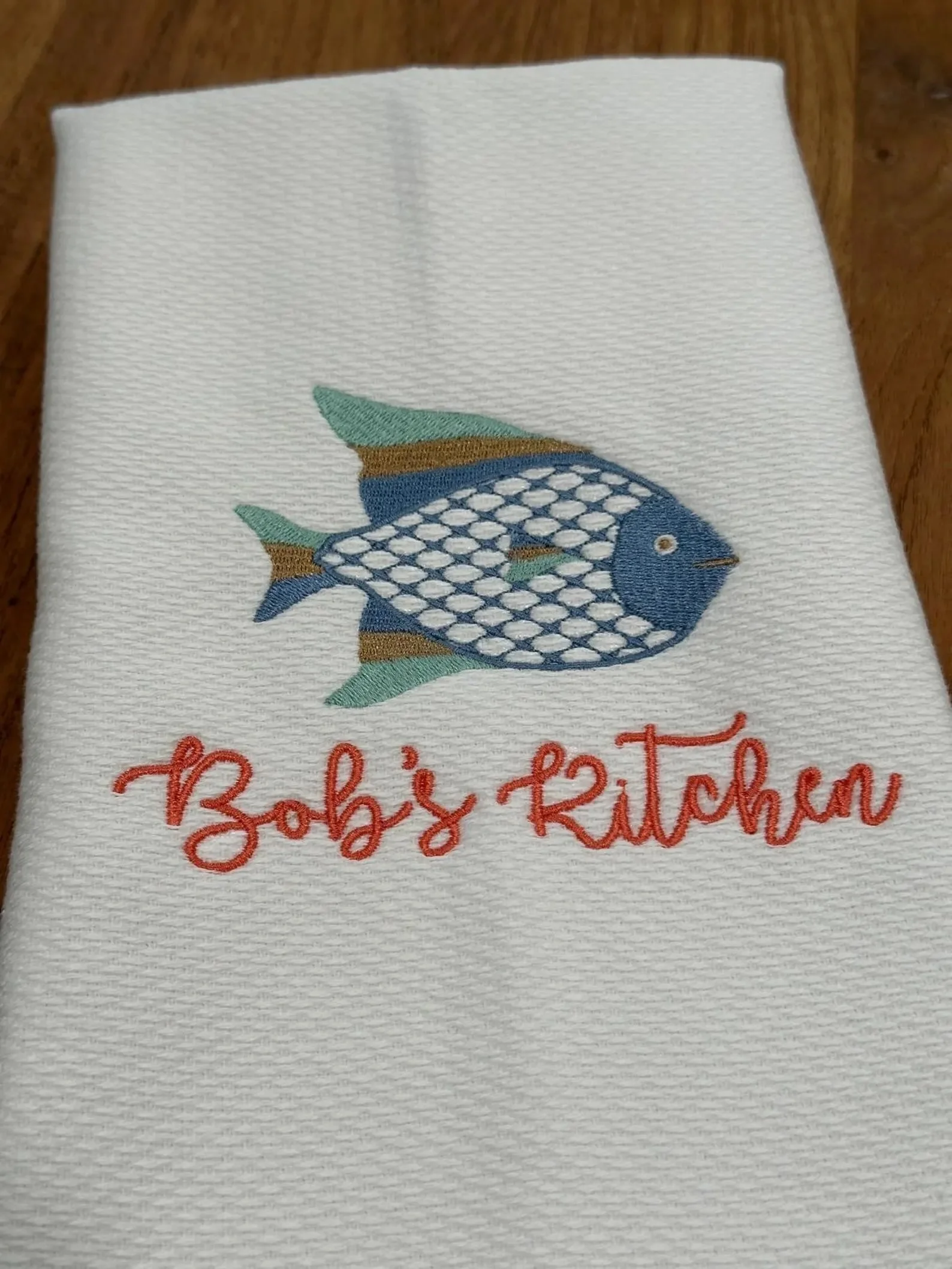 Fish/Crab Embroidery Kitchen Towel
