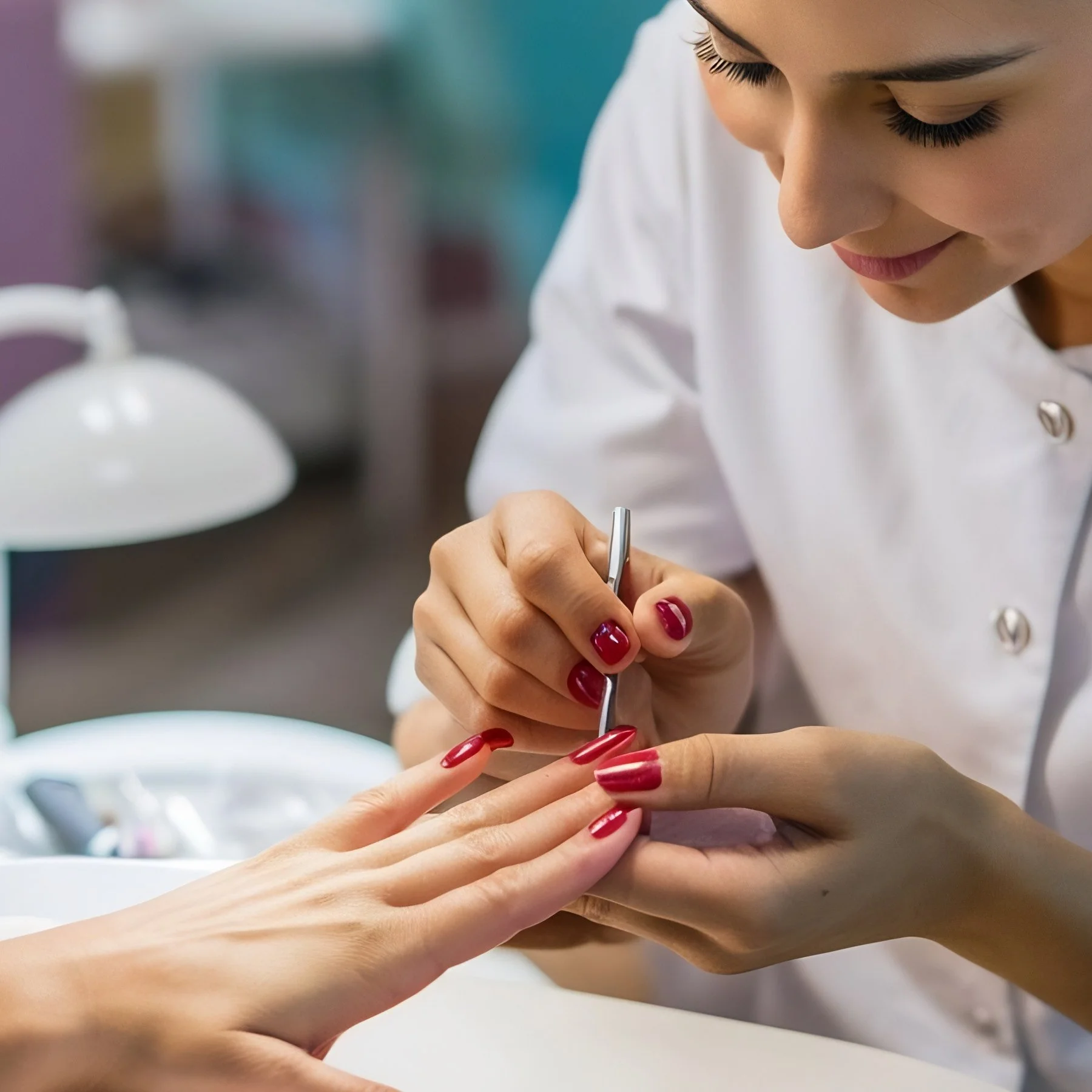 A woman receiving a manicure at Annie Nails nail salon.