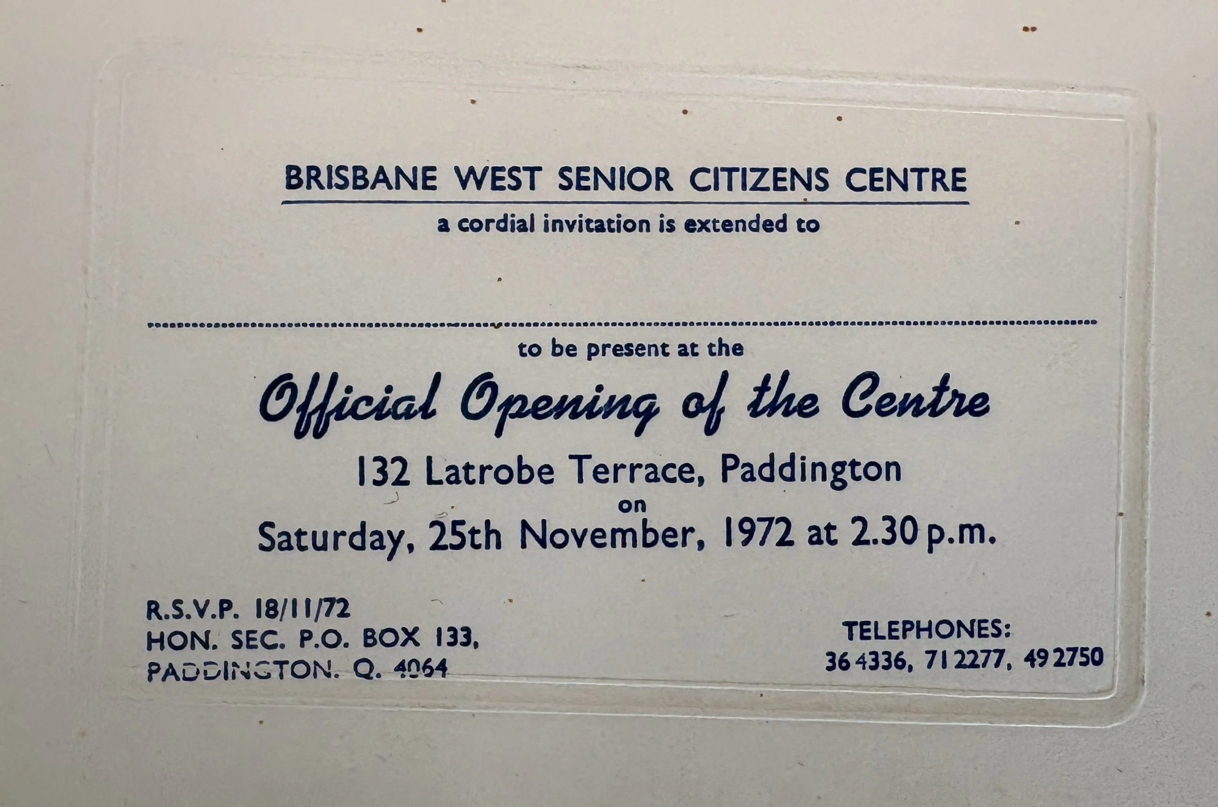 Printed Invitation to the opening of the BrisWest Centre in 1972