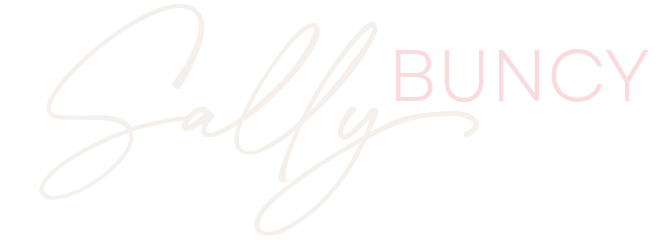 Stylized text saying 'Sally BUNCY' with 'Sally' in cursive and 'BUNCY' in capitalized block letters, on a black background.