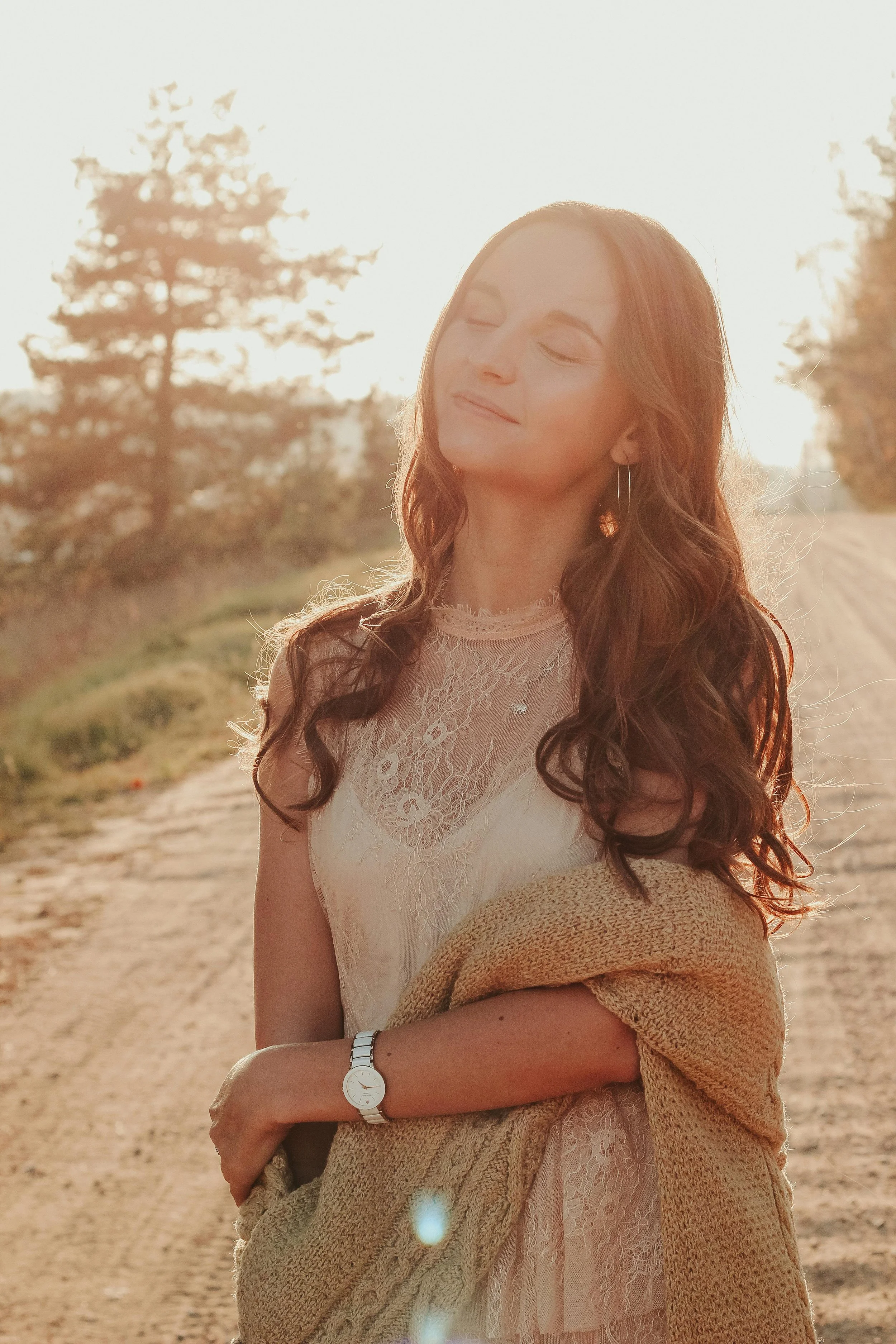 Woman feeling content and calm.